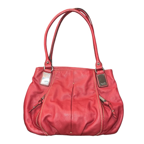 Tignanello Handbags - Tignanello Red Leather Hobo Bag With Striped Satin Interior Shoulder Purse